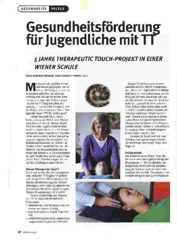 Vorschauseite 1: Gesundheitsförderung für Jugendliche mit TT5 JAHRE THERAPEUTIC TOUCH-PROJEKTIN EINER WIENER SCHULE