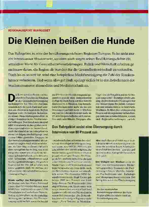 Vorschauseite 2: REGIONALREPORT RUHRGEBIETDie Kleinen beißen die Hunde