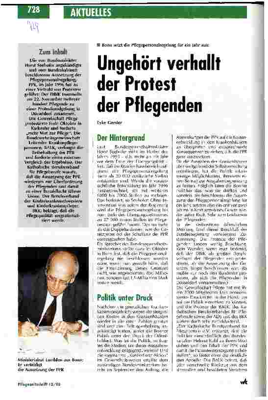 Vorschauseite 1: Ungehört verhallt der Protest der Pflegenden Bonn setzt die Pflegepersonalregelung für ein Jahr aus