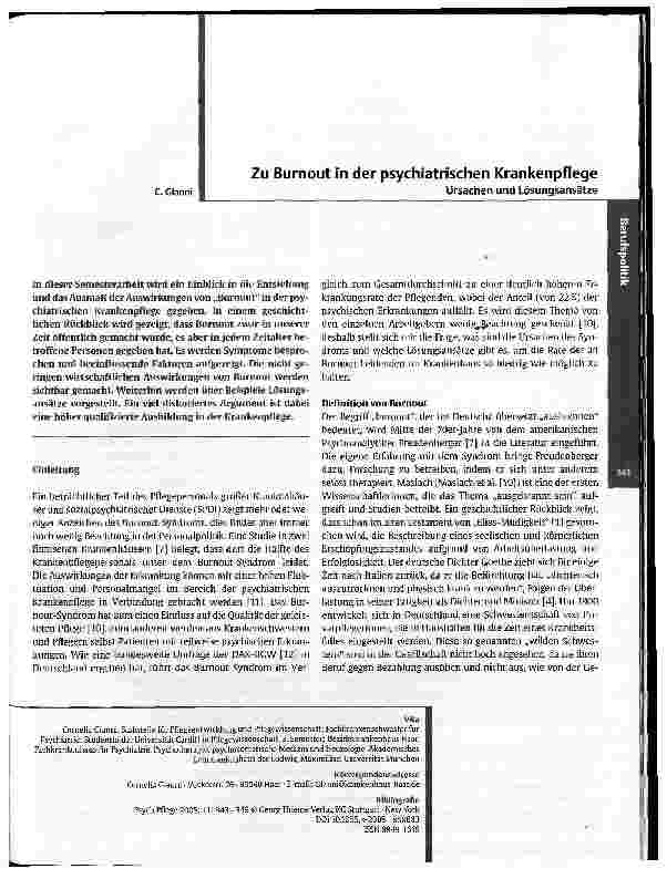 Vorschauseite 1: Zu Burnout in der psychiatrischen KrankenpflegeUrsachen und Lösungsansätze