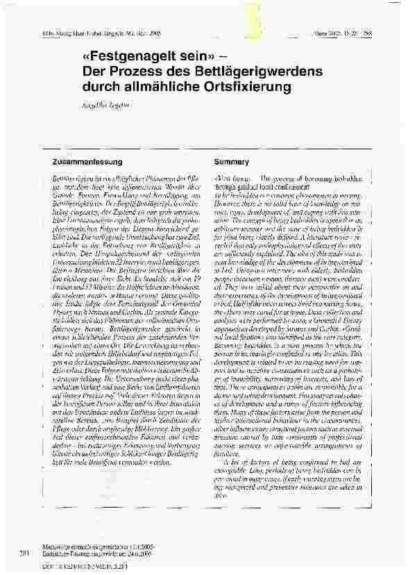 Vorschauseite 1: Festgenagelt sein -Der Prozess des Bettlägerigwerdens durch allmähliche Ortsfixierung