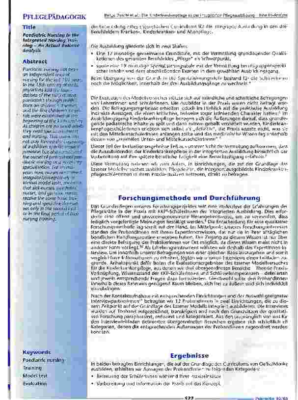 Vorschauseite 2: Die Kinderkrankenpflege in der integrierten PflegeausbildungEine Ist-Analyse