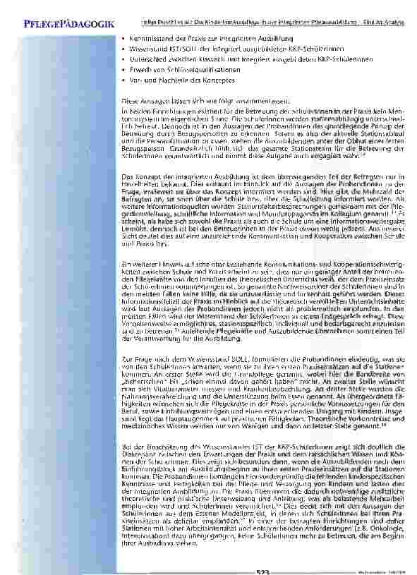 Vorschauseite 3: Die Kinderkrankenpflege in der integrierten PflegeausbildungEine Ist-Analyse