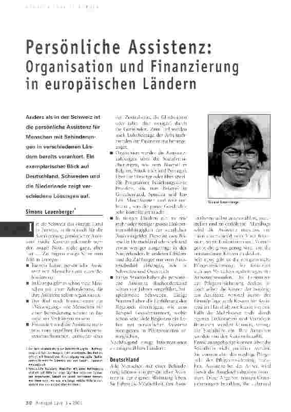 Vorschauseite 1: Persönliche Assistenz:Organisation und Finanzierung in europäischen Ländern
