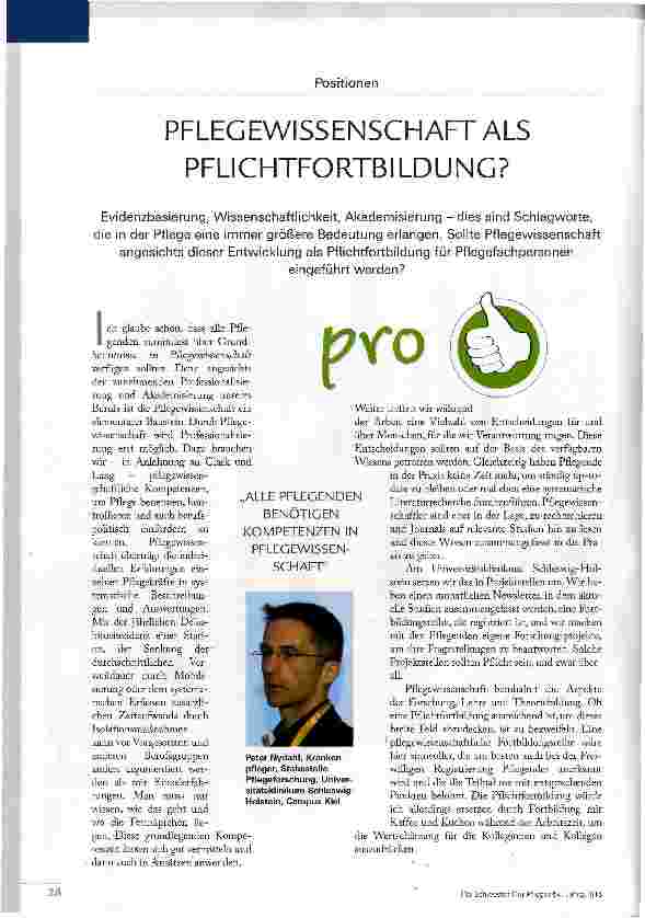 Vorschauseite 1: PFLEGEWISSENSCHAFT ALS PFLICHTFORTBILDUNG?