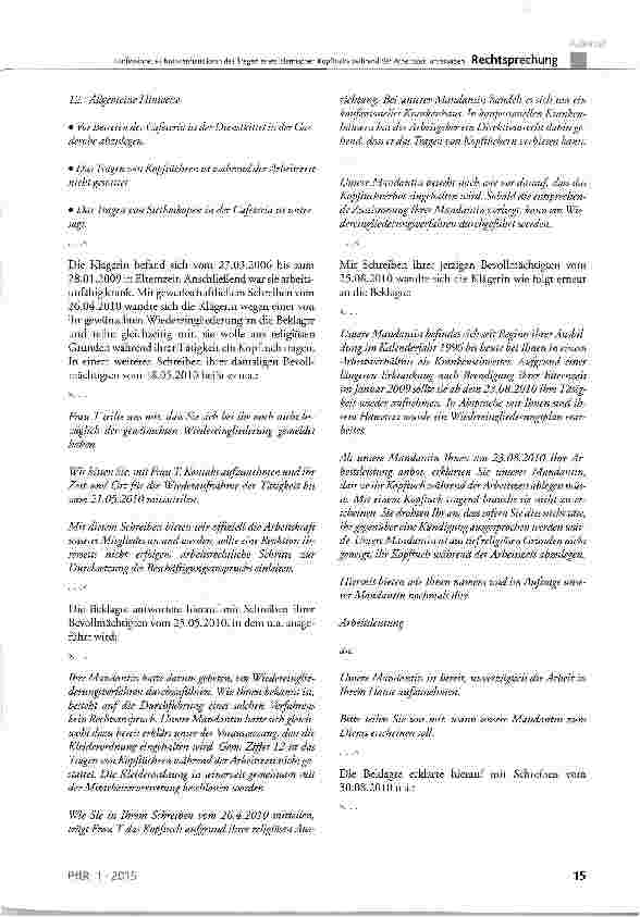Vorschauseite 3: Konfessionelles Krankenhaus kann das Tragen eines islamischen Kopftuchs während der Arbeitszeit untersagen
