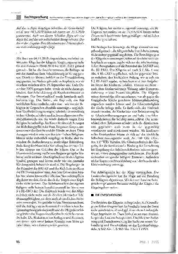 Vorschauseite 4: Konfessionelles Krankenhaus kann das Tragen eines islamischen Kopftuchs während der Arbeitszeit untersagen