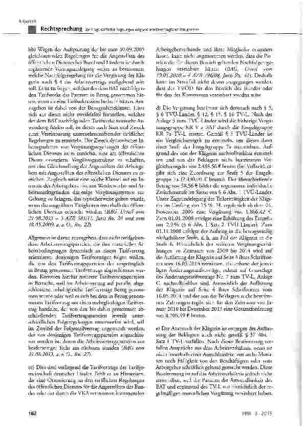 Vorschauseite 6: Zur Frage tariflicher Regelungen aufgrund arbeitsvertraglicher Bezugnahme