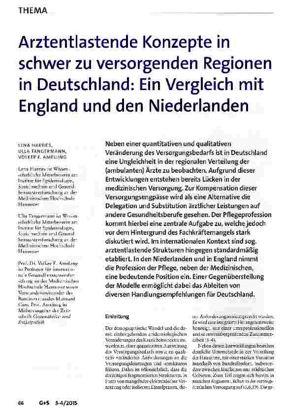 Vorschauseite 1: Arztentlastende Konzepte in schwer zu versorgenden Regionen in Deutschland: Ein Vergleich mit England und den Niederlanden
