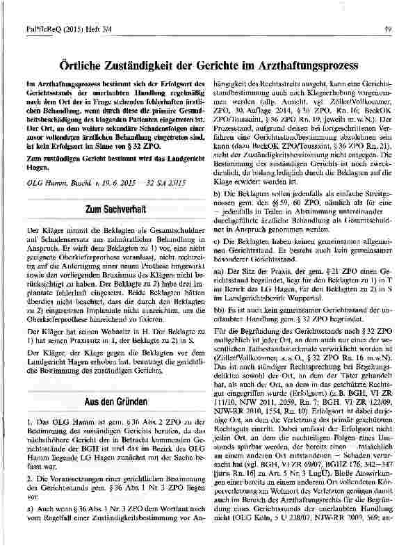 Vorschauseite 1: Ortliche Zuständigkeit der Gerichte im Arzthaftungsprozess