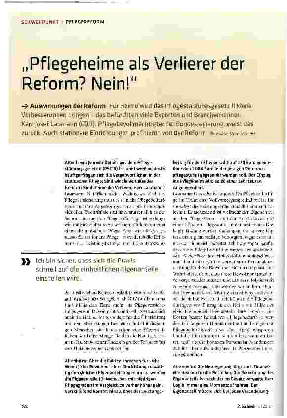 Vorschauseite 1: Pflegeheime als Verlierer der Reform? Nein!