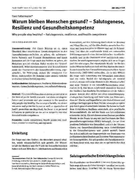 Vorschauseite 1: Warum bleiben Menschen gesund? - Salutogenese, Resilienz und Gesundheitskompetenz