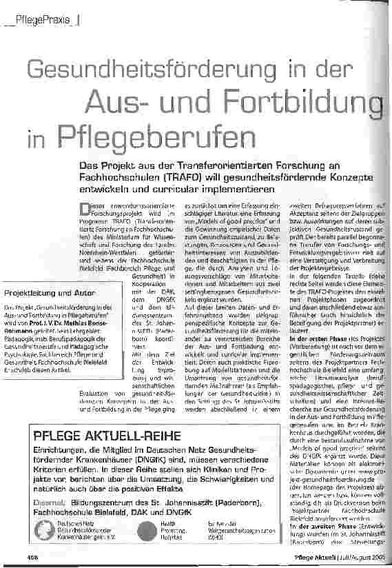 Vorschauseite 1: Gesundheitsförderung in der Ausund Fortbildung in Pflegeberufen