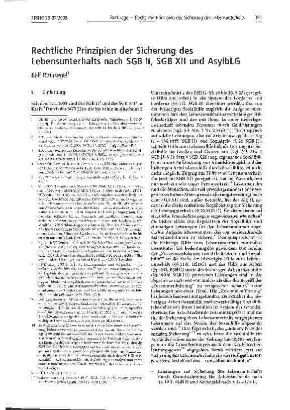 Vorschauseite 1: Rechtliche Prinzipien der Sicherung des Lebensunterhalts nach SGB II, SGB XII und AsylbLG