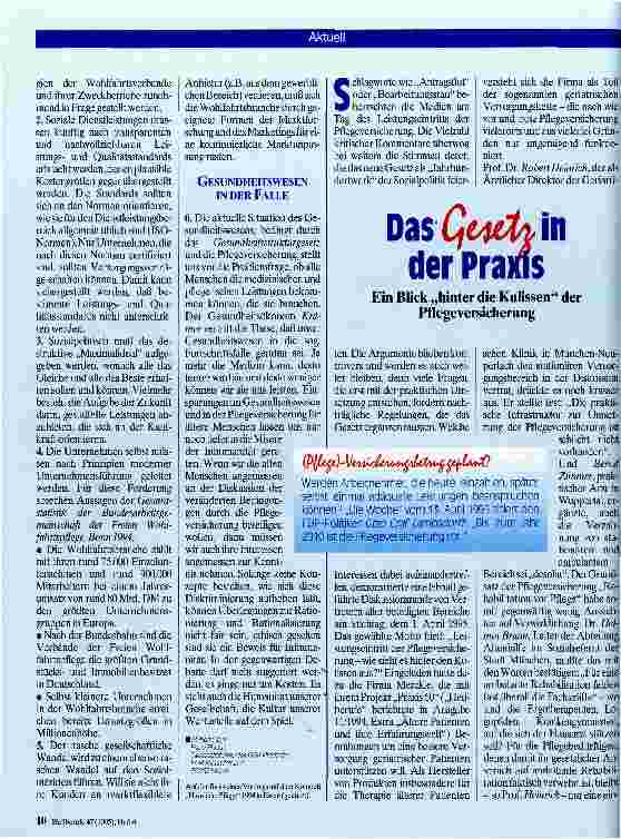 Vorschauseite 1: Das Gesetz in der Praxis Ein Blick hinter die Kulissen der Pflegeversicherung