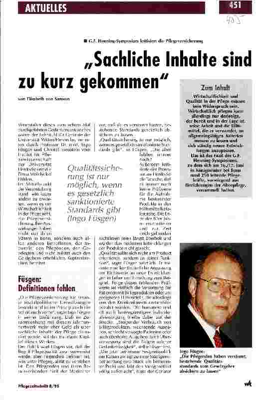 Vorschauseite 1: Sachliche Inhalte sind zu kurz gekommen G. F. Hennig-Symposium kritisiert die Pflegeversicherung