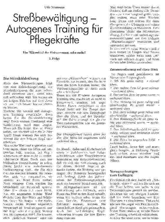 Vorschauseite 1: Streßbewältigung - Autogenes Training für Pflegekräfte Ein Hilfsmittel der Entspannung oder mehr? 3. Folge