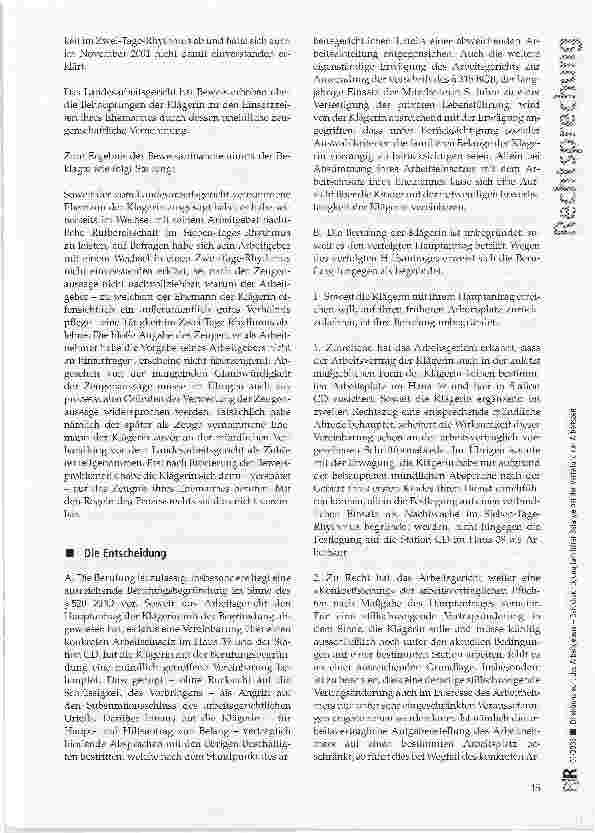 Vorschauseite 3: Direktionsrecht des Arbeitgebers -Berücksichtigung familiärer Belange bei der Verteilung der Arbeitszeit