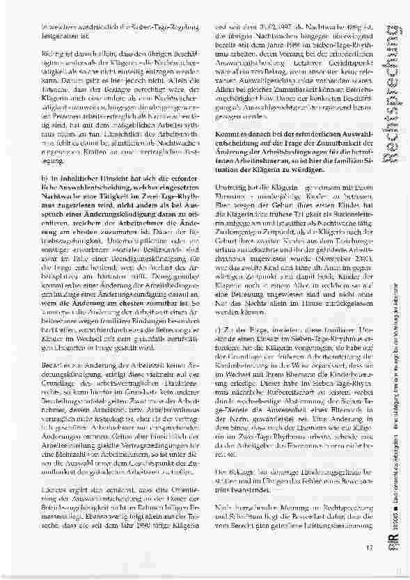 Vorschauseite 5: Direktionsrecht des Arbeitgebers -Berücksichtigung familiärer Belange bei der Verteilung der Arbeitszeit
