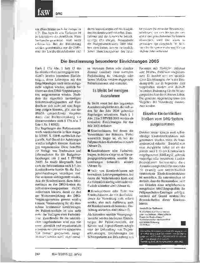 Vorschauseite 5: Zwei DRG-Verordnungen sind im Mai in Kraft getreten:Ministerium bestimmt den landesweiten Fallwert und die besonderen Einrichtungen