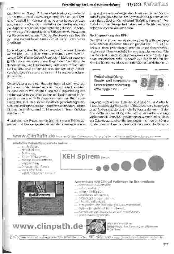 Vorschauseite 3: Kritische Anmerkungen zur Verschärfung der UmsatzsteuererhebungDie eng mit den steuerfreien Krankenhausleistungen verbundenen Umsätze seit der Änderung des Abschnitts 100 der UStR