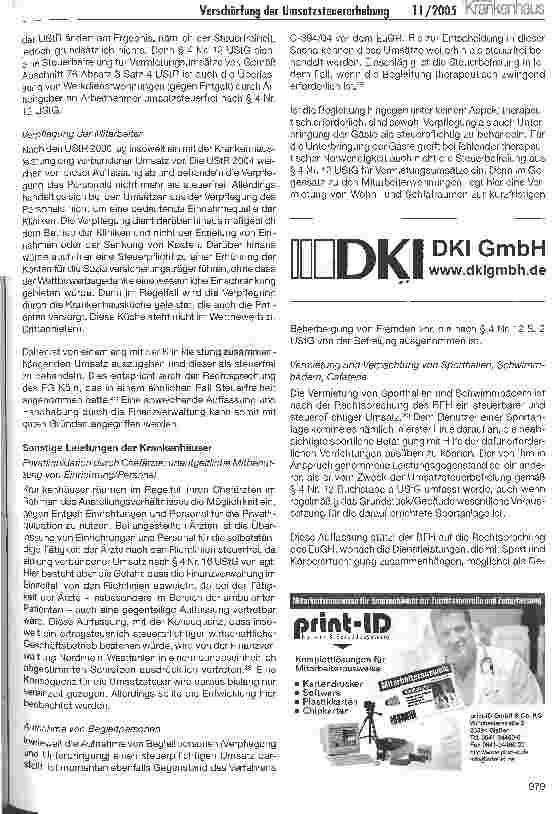 Vorschauseite 5: Kritische Anmerkungen zur Verschärfung der UmsatzsteuererhebungDie eng mit den steuerfreien Krankenhausleistungen verbundenen Umsätze seit der Änderung des Abschnitts 100 der UStR