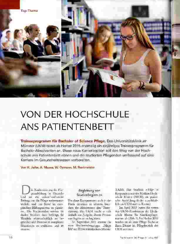 Vorschauseite 1: VON DER HOCHSCHULE ANS PATIENTEN BETT