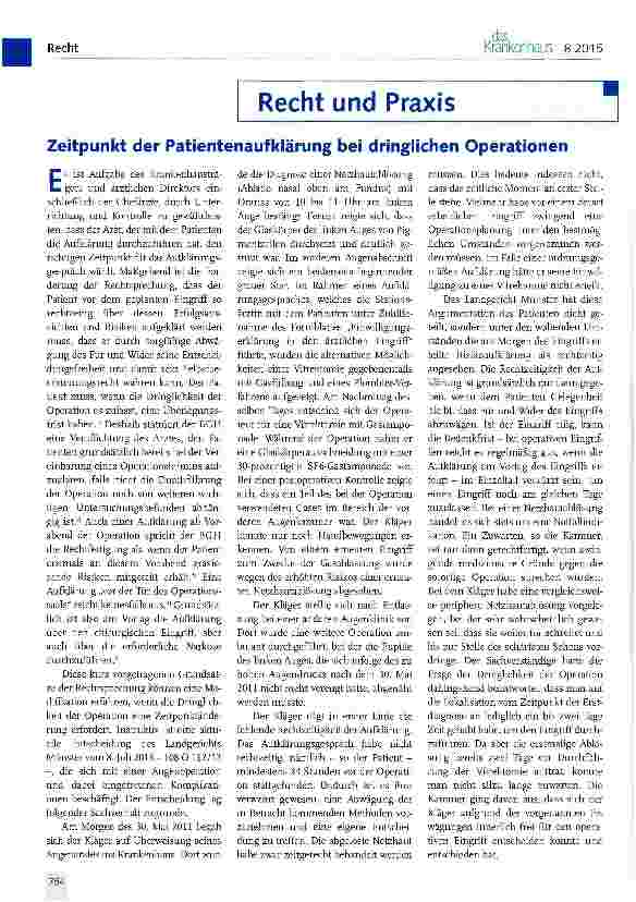 Vorschauseite 1: Zeitpunkt der Patientenaufklärung bei dringlichen Operationen
