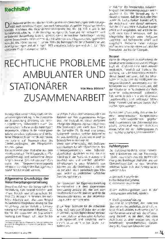 Vorschauseite 1: Rechtliche Probleme ambulanter und stationärer Zusammenarbeit