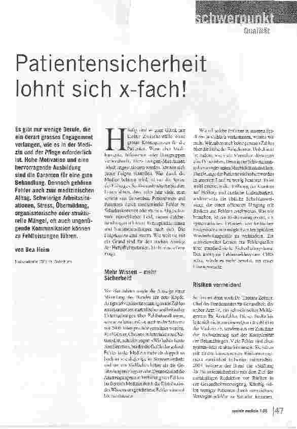 Vorschauseite 1: Patientensicherheit lohnt sich x-fach!