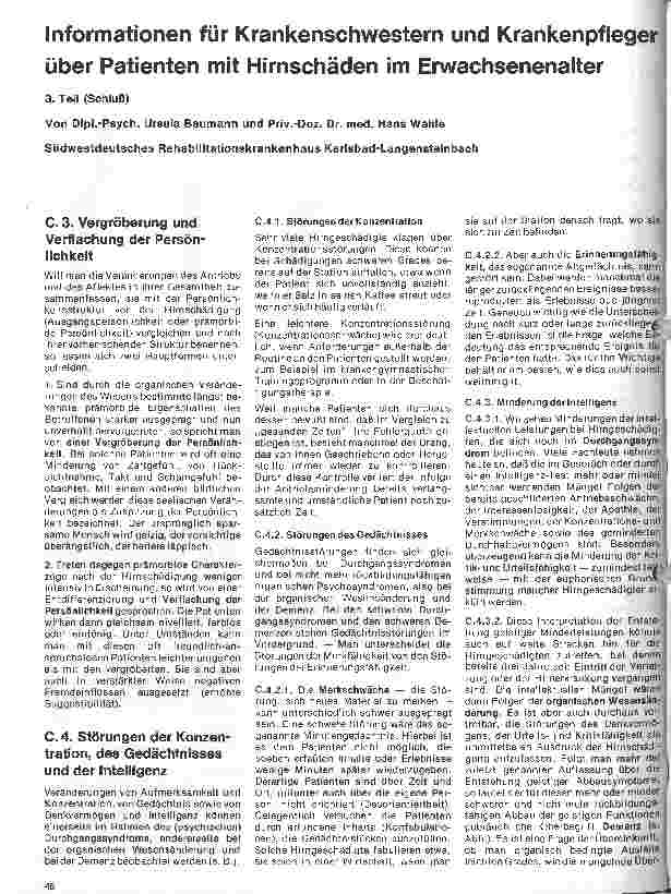 Vorschauseite 1: Informationen für Krankenschwestern-und Pfleger über Patienten mit Hirnschäden im Erwachsenenalter