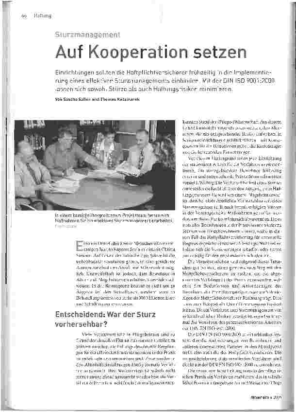 Vorschauseite 1: Sturzmanagement. Auf Kooperation setzen