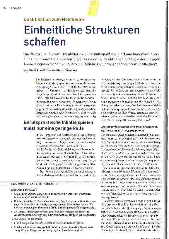 Vorschauseite 1: Qualifikation zum HeimleiterEinheitliche Strukturen schaffen