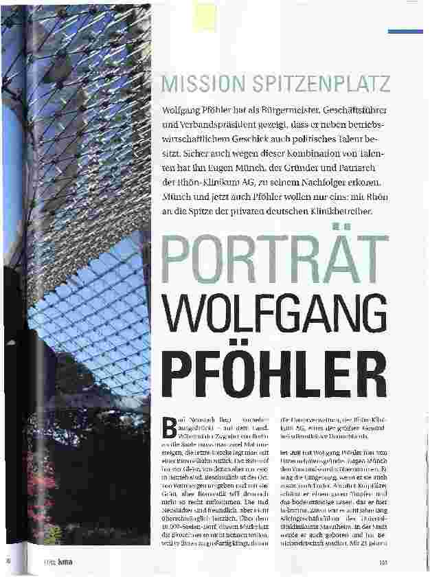 Vorschauseite 2: Mission SpitzenplatzPorträt WOLFGANG PFÖHLER