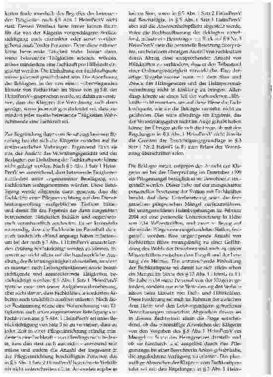 Vorschauseite 3: Zu den Anforderungen an die Fachkraftquote im Sinne des § 5 Abs. 1 HeimPersV