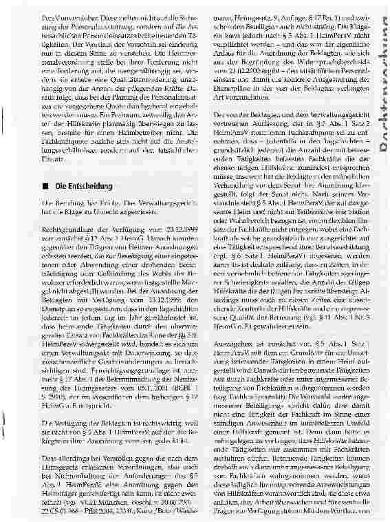 Vorschauseite 4: Zu den Anforderungen an die Fachkraftquote im Sinne des § 5 Abs. 1 HeimPersV