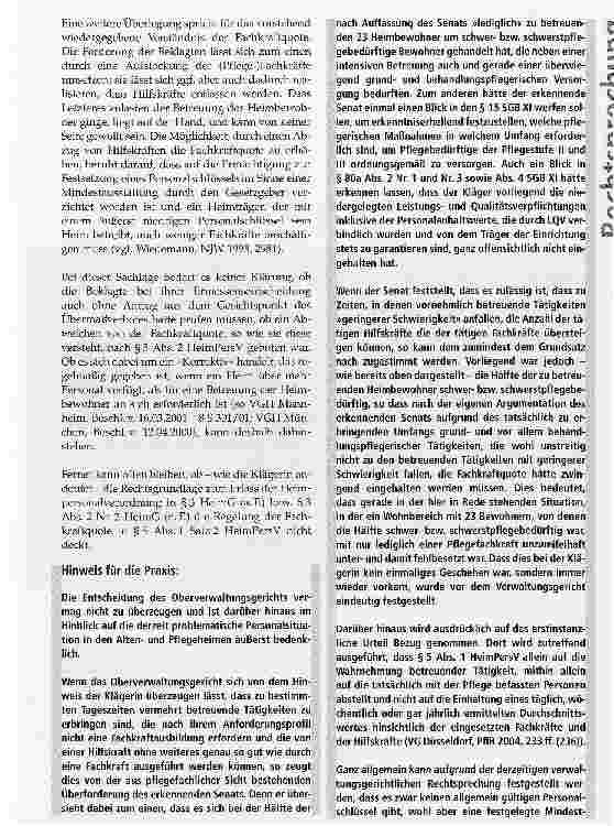 Vorschauseite 6: Zu den Anforderungen an die Fachkraftquote im Sinne des § 5 Abs. 1 HeimPersV