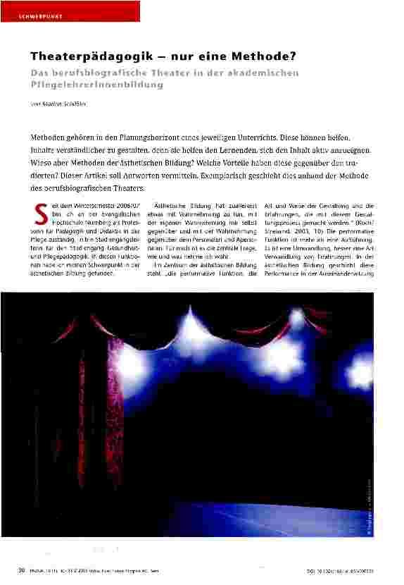 Vorschauseite 1: Theaterpädagogik — nur eine Methode? Das berufsbiografische Theater in der akademischen Pflegelehrerinnenbildung