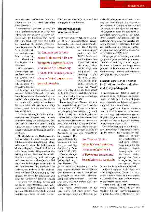 Vorschauseite 2: Theaterpädagogik — nur eine Methode? Das berufsbiografische Theater in der akademischen Pflegelehrerinnenbildung