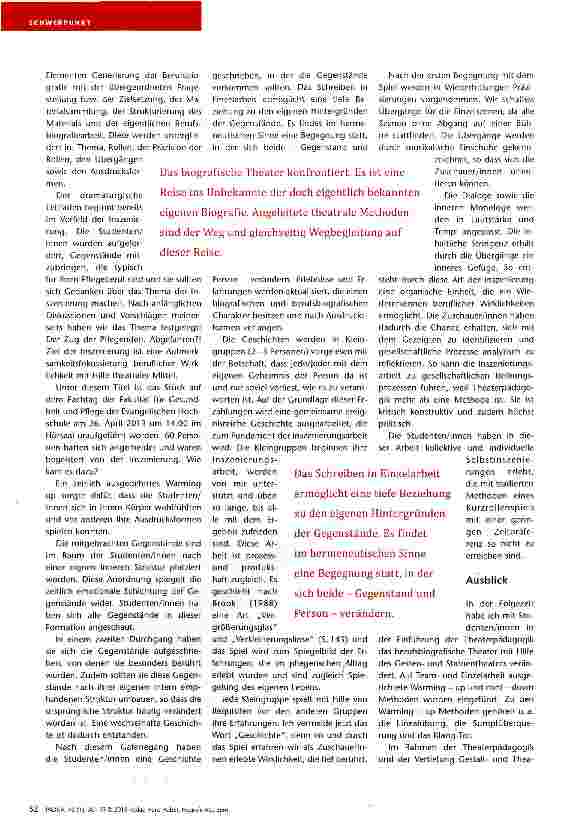 Vorschauseite 3: Theaterpädagogik — nur eine Methode? Das berufsbiografische Theater in der akademischen Pflegelehrerinnenbildung