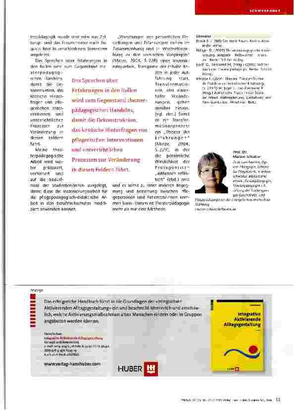Vorschauseite 4: Theaterpädagogik — nur eine Methode? Das berufsbiografische Theater in der akademischen Pflegelehrerinnenbildung