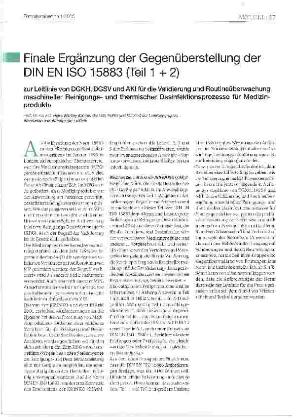Vorschauseite 1: Finale Ergänzung der Gegenüberstellung der DINEN ISO 15883 (Teil 1 +2)