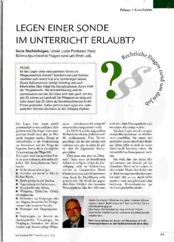 Vorschauseite 1: LEGEN EINER SONDE IM UNTERRICHT ERLAUBT?