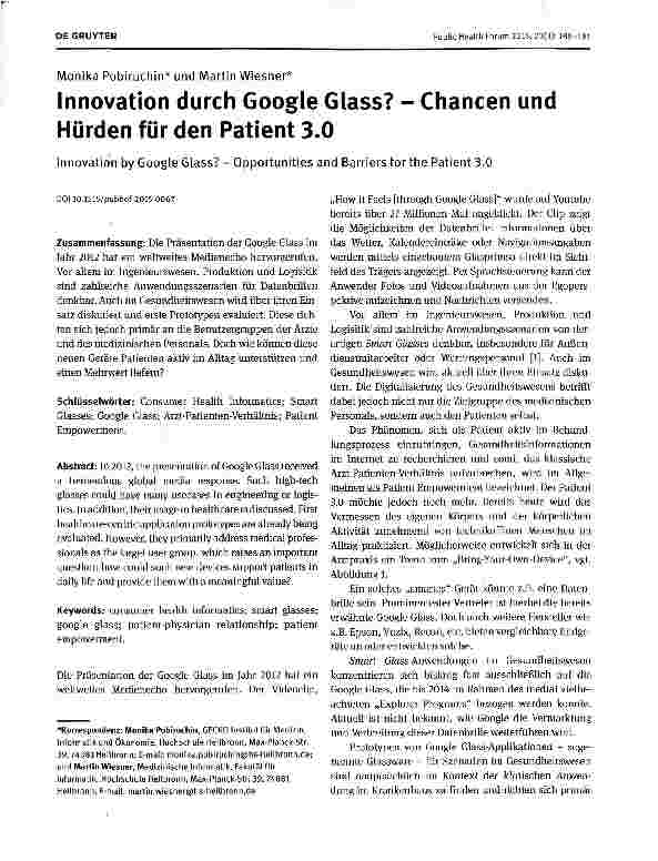 Vorschauseite 1: Innovation durch Google Glass? - Chancen und Hürden für den Patient 3.0