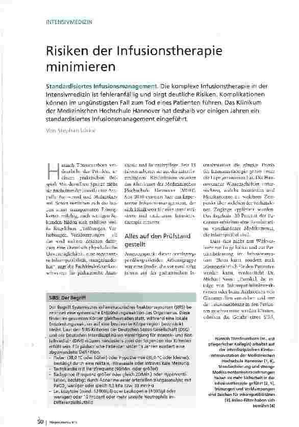 Vorschauseite 1: Risiken der Infusionstherapie minimieren