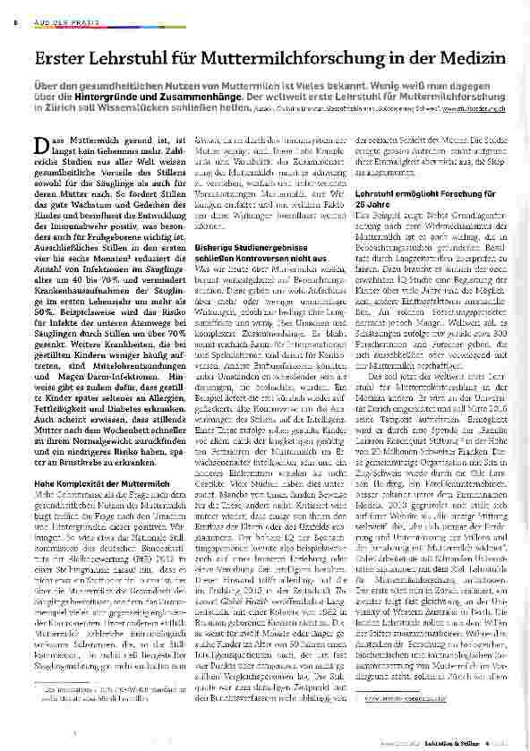 Vorschauseite 1: Erster Lehrstuhl für Muttermilchforschung in der Medizin