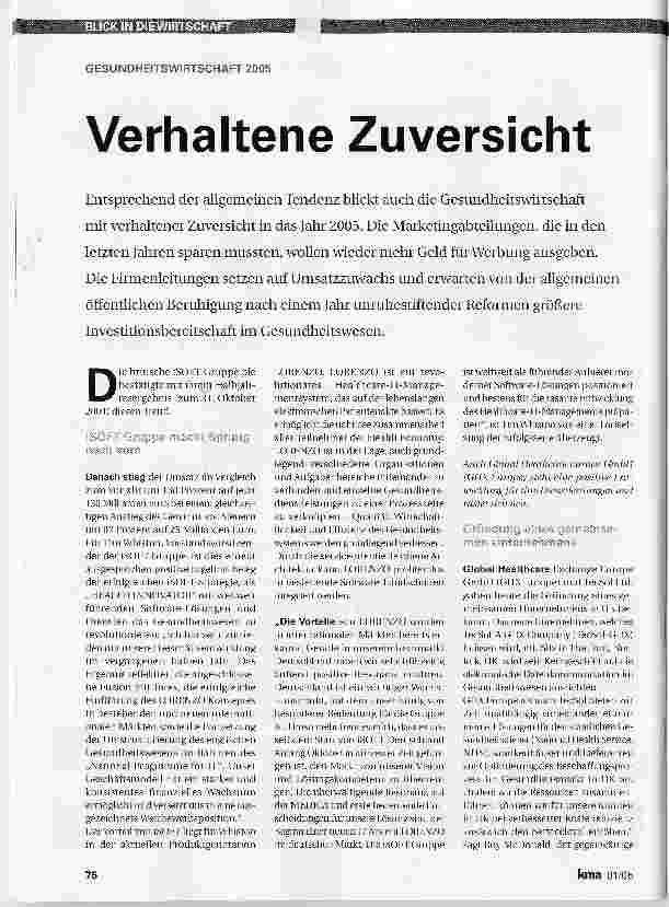 Vorschauseite 1: Verhaltene ZuversichtGESUNDHEITSWIRTSCHAFT 2005