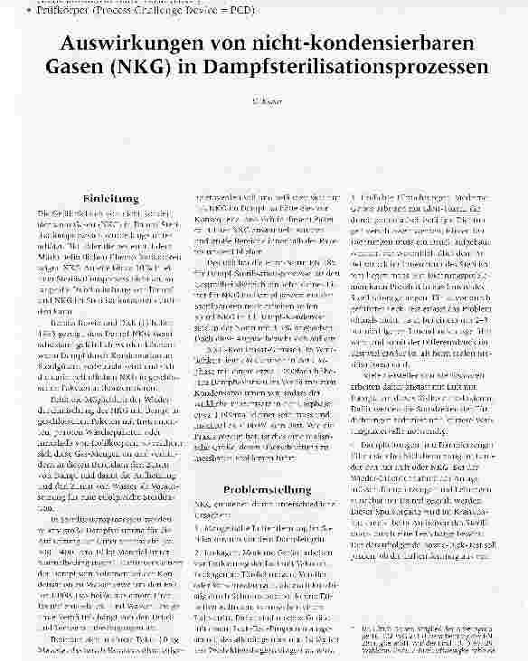 Vorschauseite 1: Auswirkungen von nicht-kondensierbaren Gasen (NKG) in DampfsterilisationsprozessenPrüfkörper (Process Challenge Device = PCD)