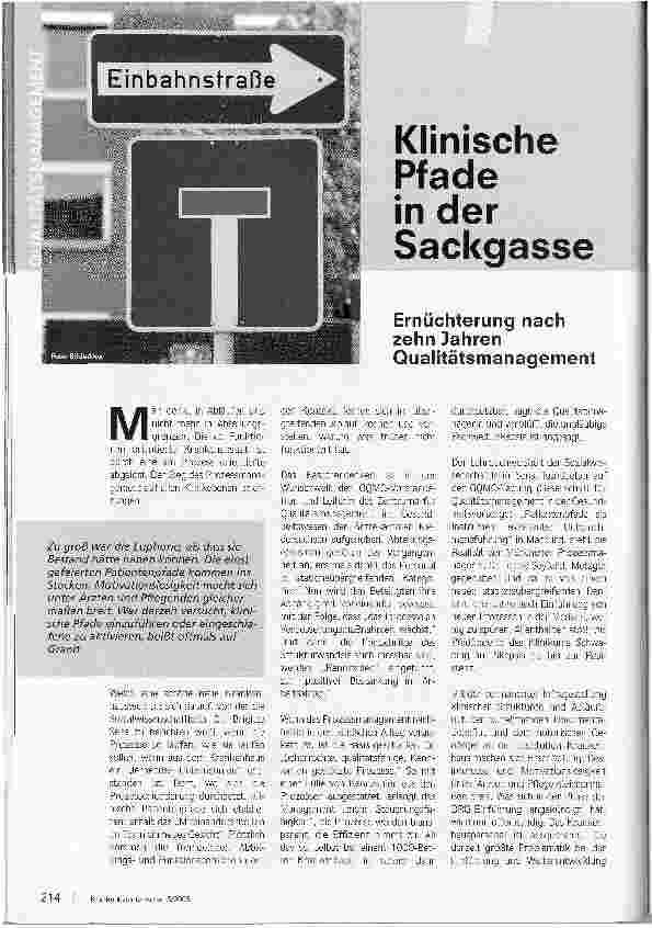 Vorschauseite 1: Klinische Pfade in der Sackgasse