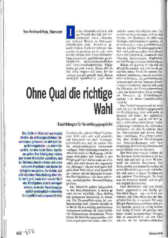 Vorschauseite 1: Ohne Qual die richtige Wahl Empfehlungen für Vorstellungsgespräche